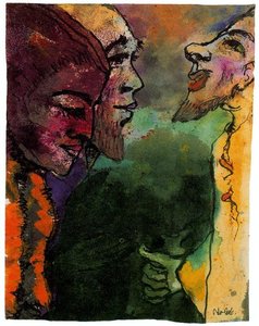 Couple And Goateed Man (in Profile) — Emile Nolde