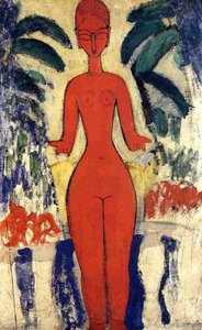 Nackte Frau Mit Gartenhintergrund — Amedeo Modigliani, Expressionist Style