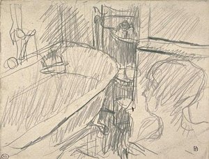 Inside A Bathroom, A Woman's Head Turned To The Left — Pierre Bonnard