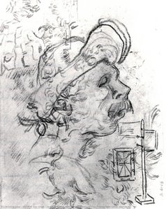 Head Of A Man With A Hat, A Perspective Frame, And Other Sketches — Vincent Willem Van Gogh, Post-impressionism