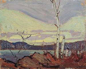 Birch By A Lake With Big Cloud — Thomas Clement Thompson