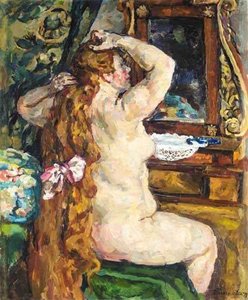 Model With Red Hair By The Mirror — Pyotr Konchalovsky