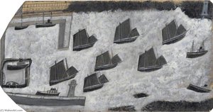 Sailing Ships And Two Steamers, Newlyn Harbour — Alfred Wallis