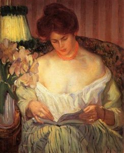 Reading By Lamp Light — Frederick Carl Frieseke