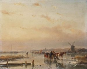 Collected On The Ice At The End Of A Winter Day — Andreas Schelfhout