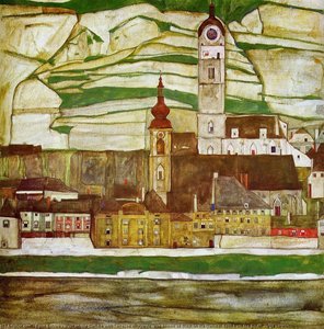 Stein Auf Der Donau Mit Weinbergen — Egon Schiele, Expressionism