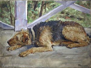 Airedale On The Balcony — Pyotr Konchalovsky