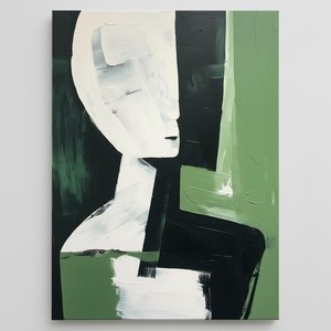 Fragmented Silhouette In Sage And Charcoal: A Monumental Study Of Silent Presence — Laurent Fabre, Neo-abstract Art
