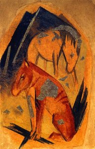 Two Horses In Front Of A Blue Mountain — Franz Marc, German Expressionism