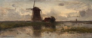 Mills In A Polder Landscape — Paul Joseph Constantine Gabriel