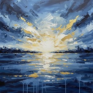 Luminescent Zenith: A Singular Burst Of Gilded Light And Midnight Depths — Christian Noiret, Contemporary Abstract Painting
