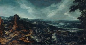 Panoramic Landscape with Tobias and the Angel, Kerstiaen de Keuninck (attributed to), 1615 - 1625