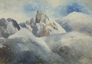 Snow Covered Mountains, Cloudy Sky — George Hornblower Simms