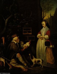 An Old Man Selling Game To An Elegant Lady — Gabriel Metsu