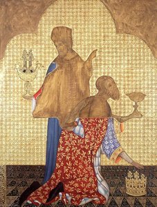 Reconstruction Of Medieval Mural Painting, King Holding A Ship Casket And A King Kneeling — Ernest William Tristram