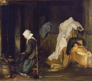 Interior With Woman Cooking — Esaias Boursse