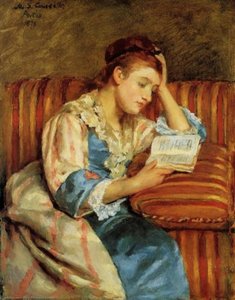 Mrs. Duffee Seated On A Striped Sofa Reading — Mary Stevenson Cassatt