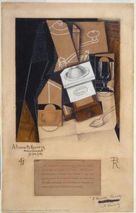 Kaffeemühle, Tasse Und Glas Auf Einem Tisch — Juan Gris