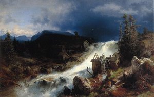 Mountain Landscape With Watermill — Herman Herzog