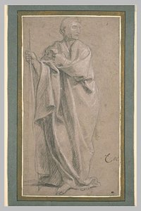 Homme Debout, Drapé, Tenant Un Bâton — Charles Le Brun