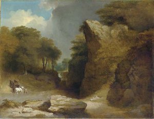 The Ford - A Mountainous River Landscape With A Figure With A Wagon And Horses At A Ford — James Arthur O Connor