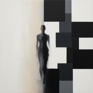 Ephemeral Wash Meets Architectural Grid: A Study In Dichotomous Stillness — Christian Noiret, Contemporary Abstract Painting