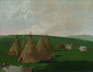 Sioux Encamped On The Upper Missouri, Dressing Buffalo Meat And Robes — George Catlin