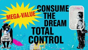 Monumental Echoes Of Consumption Amidst A Fragmented Cyan And Graphic Chaos — Léa Bernard, Boshier Consumer Critique Pop