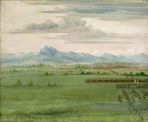 Comanche Warriors, With White Flag, Receiving The Dragoons — George Catlin