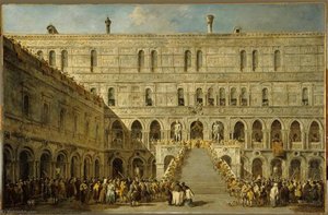 LE COURONNEMENT DU DOGE DE VENISE SUR L'ESCALIER DES GEANTS AU PALAIS DUCAL DE VENISE