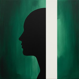 Ephemeral Profile Against The Luminous Divide Of Emerald Tides — Laurent Fabre, Neo-abstract Art (modern Abstract Compositions)
