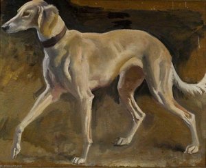 Study Of A Dog For Lady Munnings On Grey Hunter — Sir Alfred James Munnings, Impressionistic Landscape