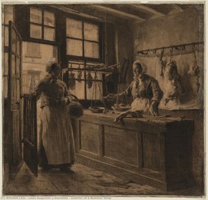 Interior Of A Butcher Shop — Léon Augustin L'hermitte, Realist Painting