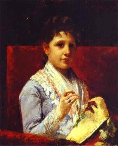 Mary Ellison Embroidering — Mary Stevenson Cassatt, Impressionist Painting