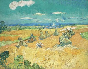 Wheat Fields With Reaper, Auvers — Vincent Willem Van Gogh, Post-impressionist Landscape