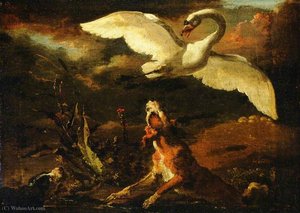 Hounds Putting Up A Swan — Abraham Danielsz Hondius