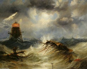 The Irwin Lighthouse, Storm Raging — John Wilson Carmichael