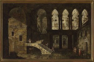 Architectural Fantasy Featuring A Palace Courtyard — Michele Marieschi