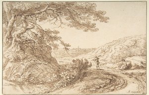 Landscape with old trees and figures