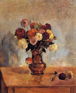 Dahlias En Un Jarrón De Cobre — Eugène Henri Paul Gauguin, Post-impressionism