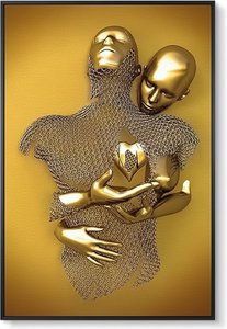 Intertwined Figures Canvas Wall Art – Gold Abstract Sculpture, Moq: 1 Piece Modern Art Deco Wall Art Canvas On