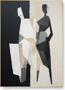 Fragmented Shadows In Monochrome: A Singular Study Of Geometric Humanoid Duality — Laurent Fabre, Neo-abstract Art