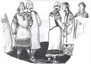 The Scene With Five Figures In Costumes — Nicholas Roerich