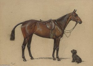A Saddled Bay Hunter And A Terrier Companion — Beatrice Parsons