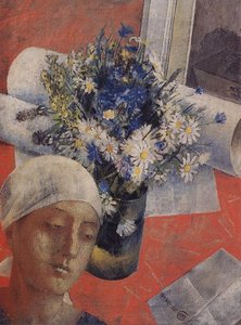 Still Life (with A Female Head) — Kuzma Petrov-vodkin, Post-impressionism