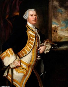 Portrait Of An Unknown Gentleman In A White Waistcoat And Dark Blue Coat With Gold Braid — Thomas Hudson