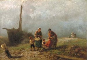 Fisherfolk In The Dunes — Johannes Hermann Barend Koekkoek
