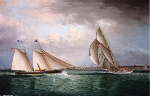 The Schooner 'triton' And The Sloop 'christine' Racing In Newport Harbor — James Edward Buttersworth