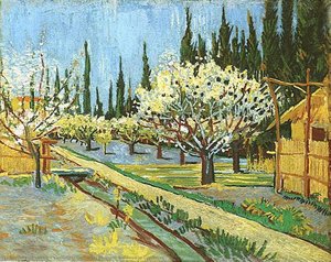 Orchard In Blossom, Bordered By Cypresses — Vincent Willem Van Gogh, Post-impressionismus