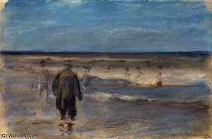 Badende Mit Badewarter — Max Liebermann